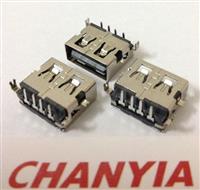 厦门USB母座AF款沉板破板1.9mm短体平口无翻边前贴后鱼叉脚CURRY